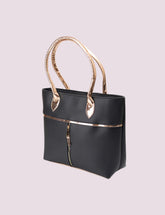Elegant Black Tote with Metallic Gold Accents